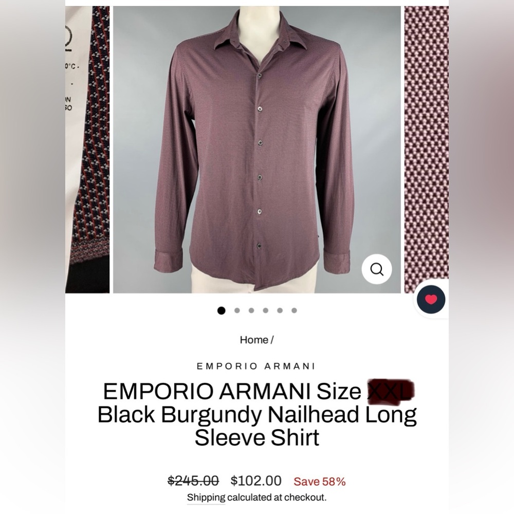Emporio Armani Black Burgundy Long Sleeve Shirt